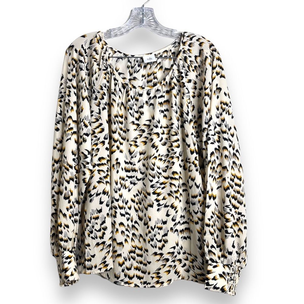 Cabi Round Trip Blouse Safari Print 4335 Cream Black Gold Women Large